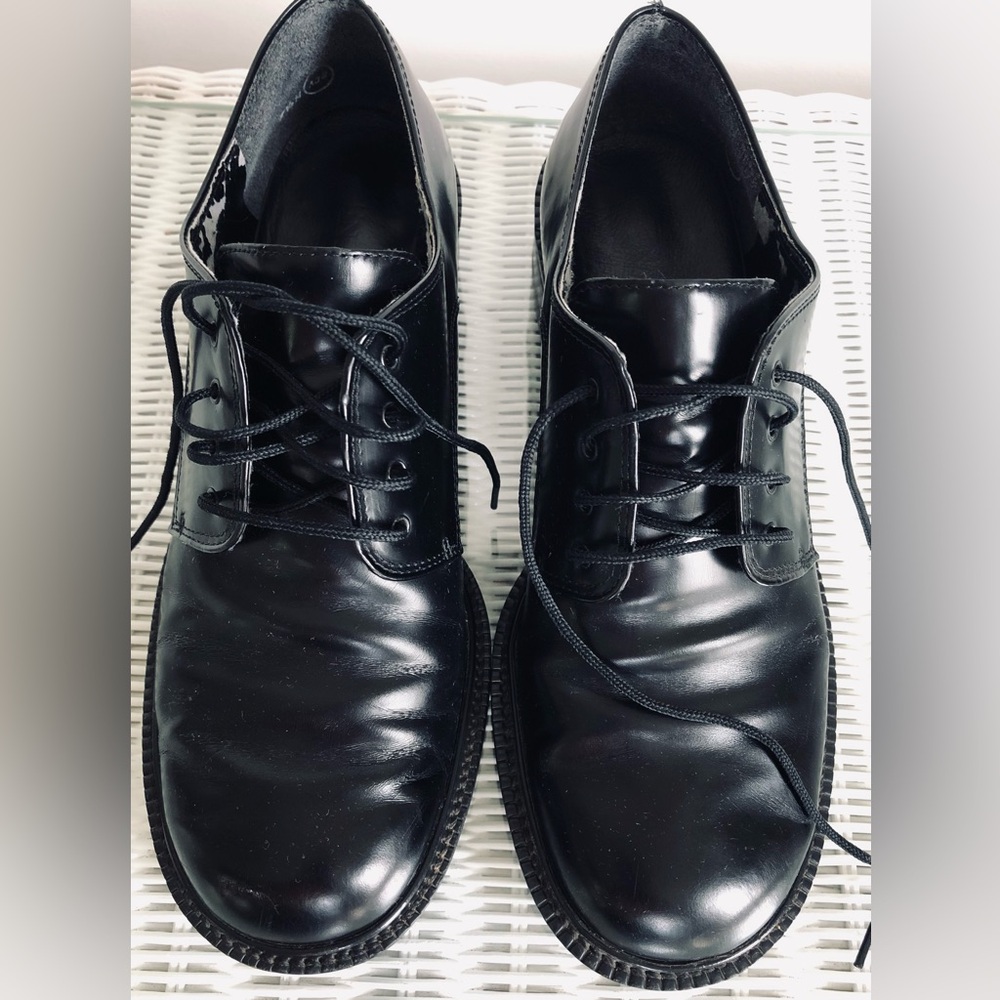 Enzo Angiolini 90s Black Leather Lace-Up Oxford, lug sole Shoes sz 7.5M - Picture 10 of 16